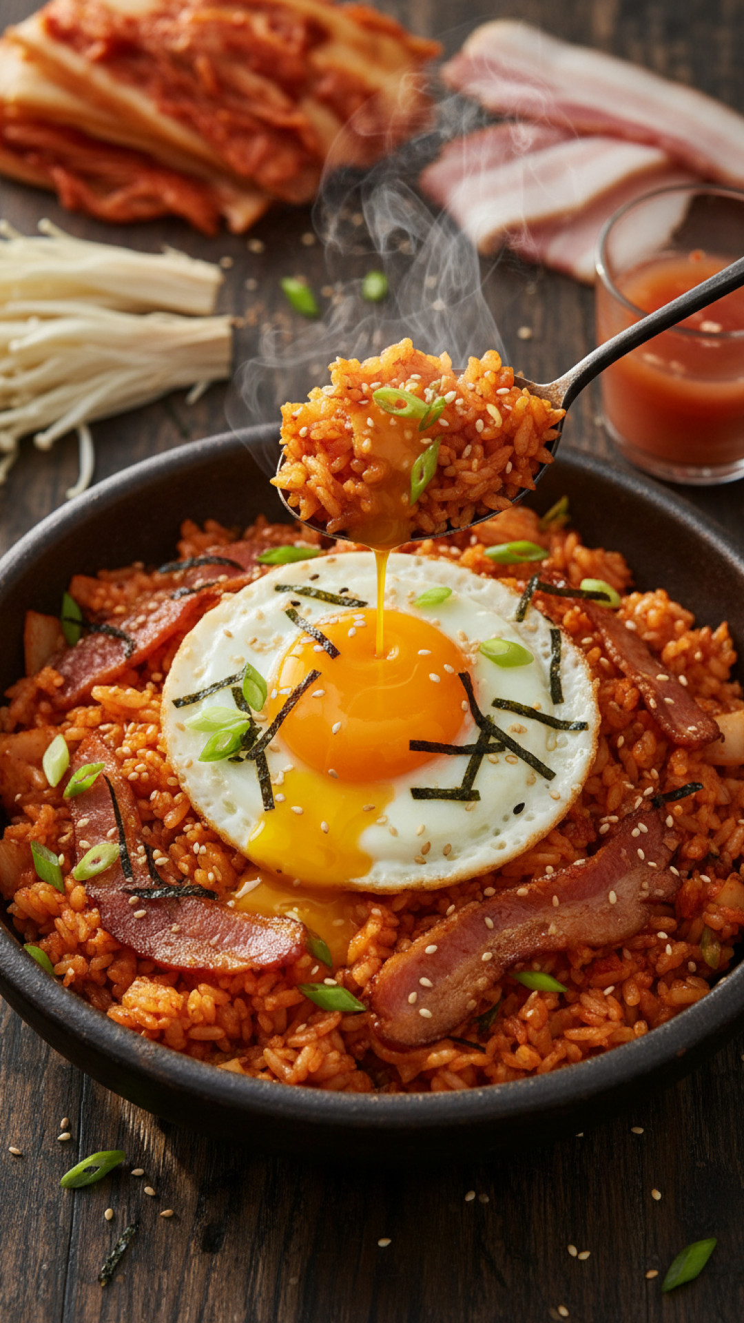 Authentisches Korean Kimchi Fried Rice (Kimchi-Bokkeumbap) Preparation