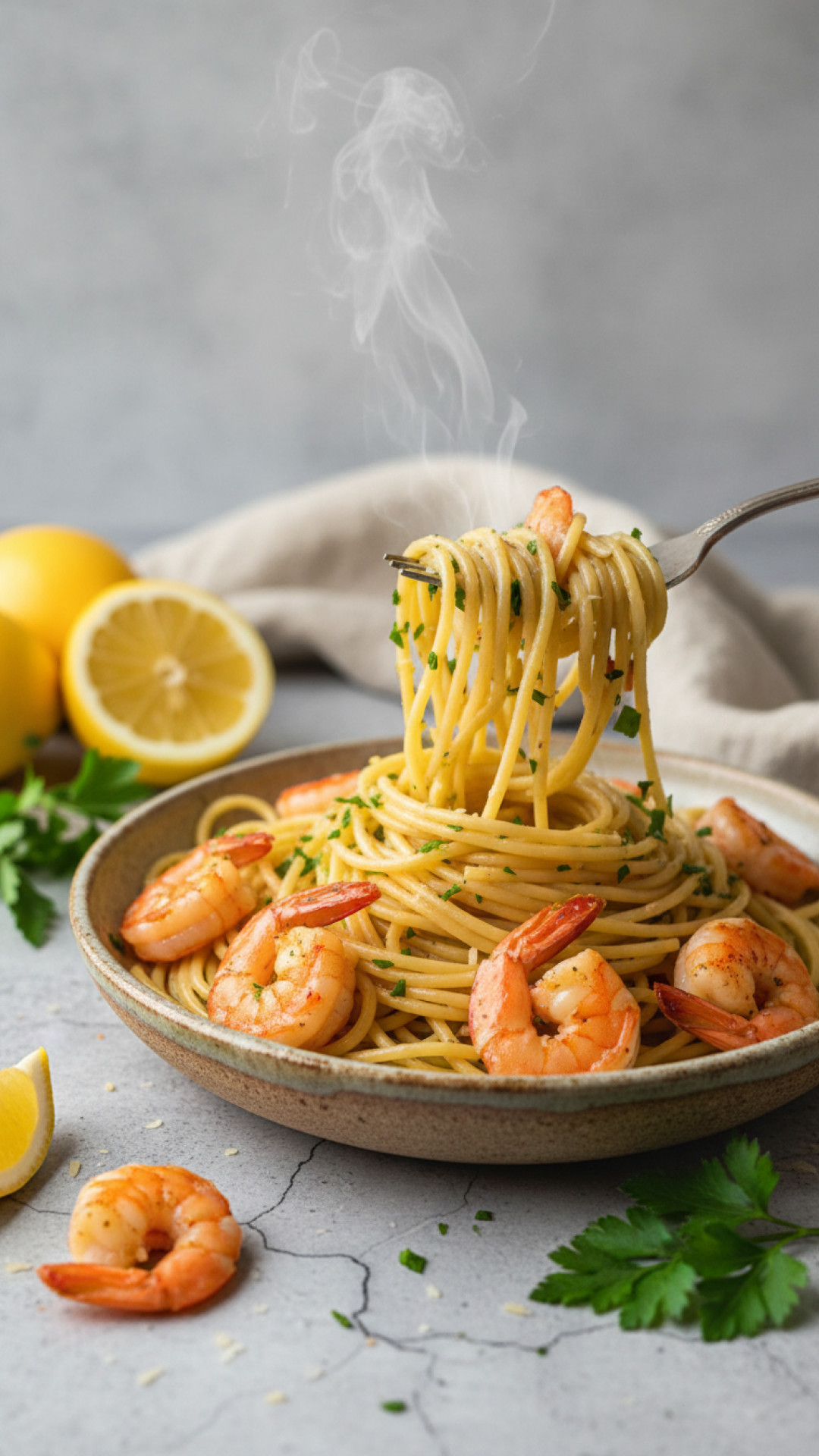 Cremige Zitronen-Knoblauch-Pasta Preparation