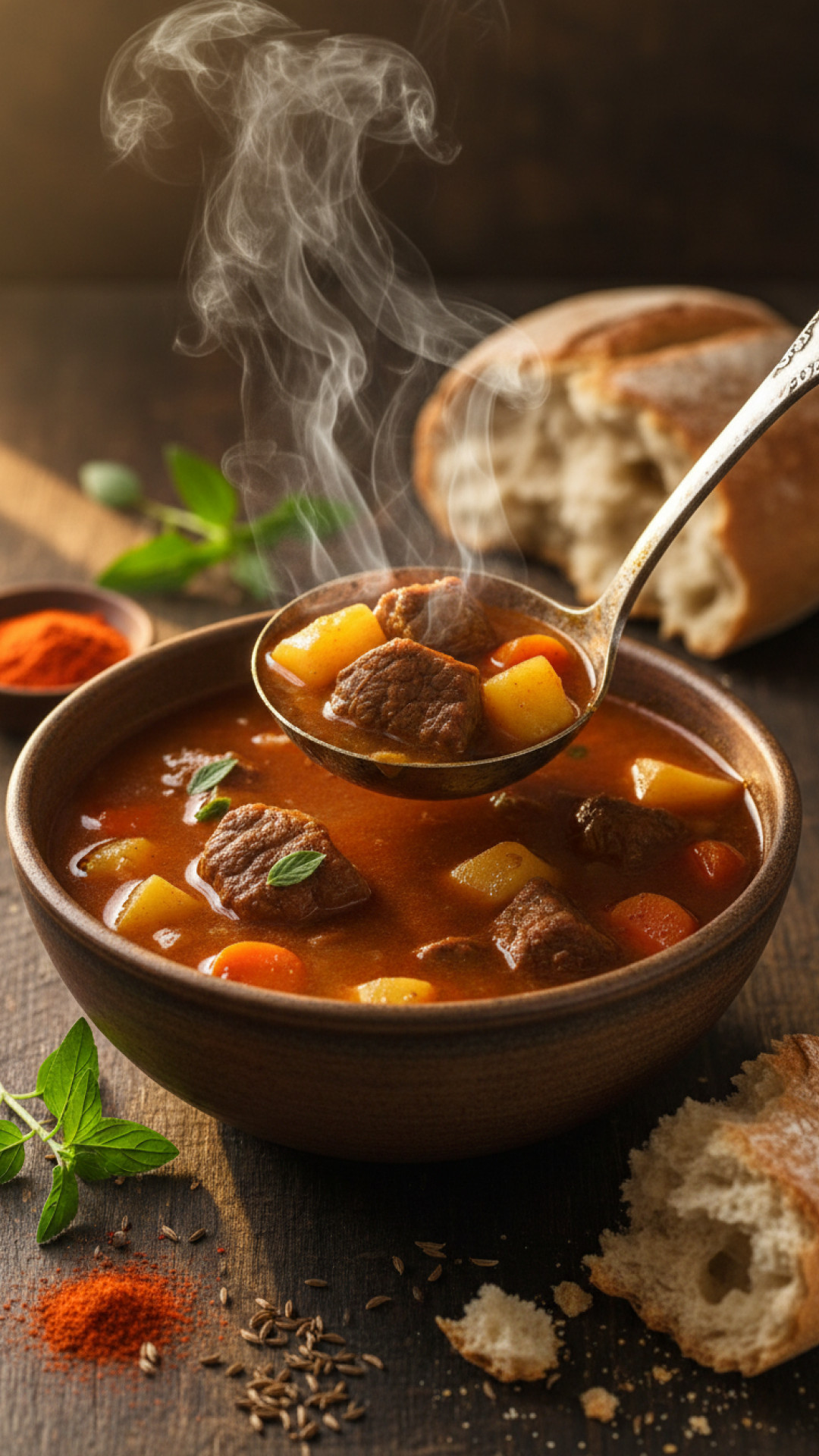 Klassische German Goulash Soup Preparation