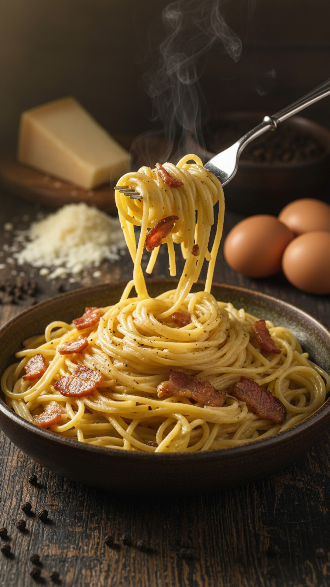 Klassische Pasta Carbonara Preparation