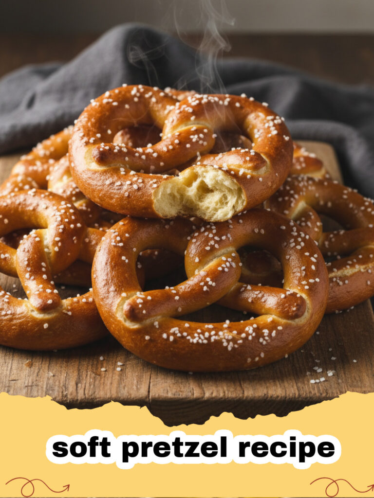 soft pretzel recipe - Frisch gebackene Laugenbrezeln mit Hagelsalz auf einem Backblech