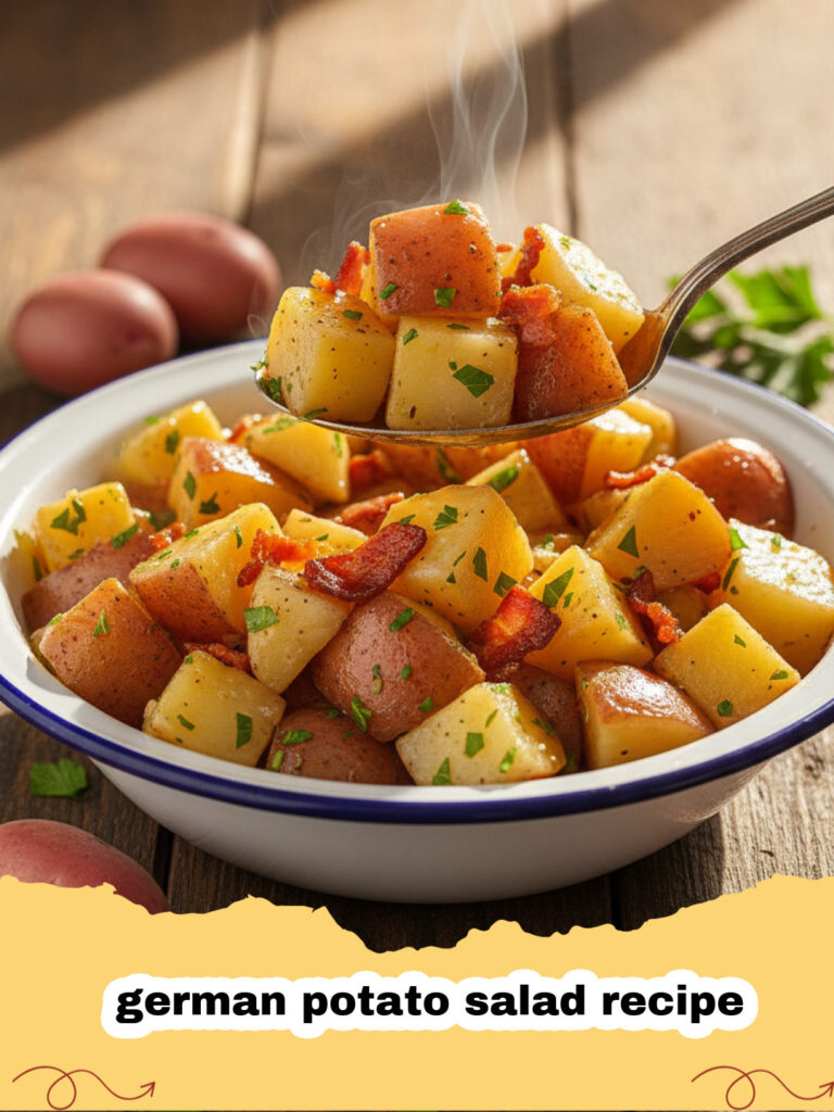 german potato salad recipe - Schüssel mit authentischem deutschen Kartoffelsalat garniert mit Schnittlauch