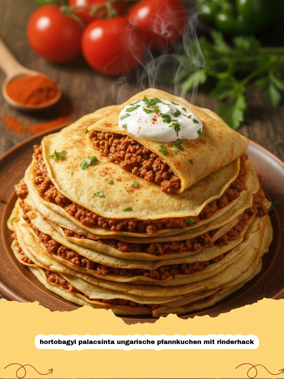 Hortobagyi Palacsinta: Ungarische Pfannkuchen mit Rinderhack (Gefüllt & Überbacken)