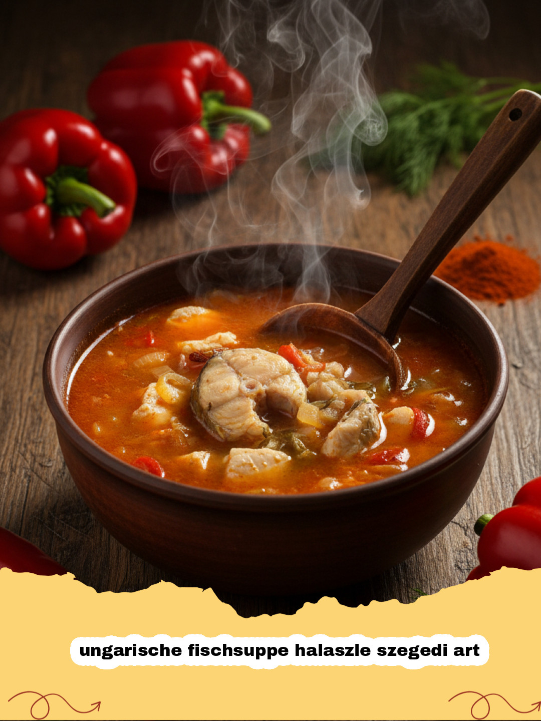 ungarische fischsuppe halaszle szegedi art - Ungarische Fischsuppe Halászlé Szegedi Art in einem traditionellen Kessel serviert