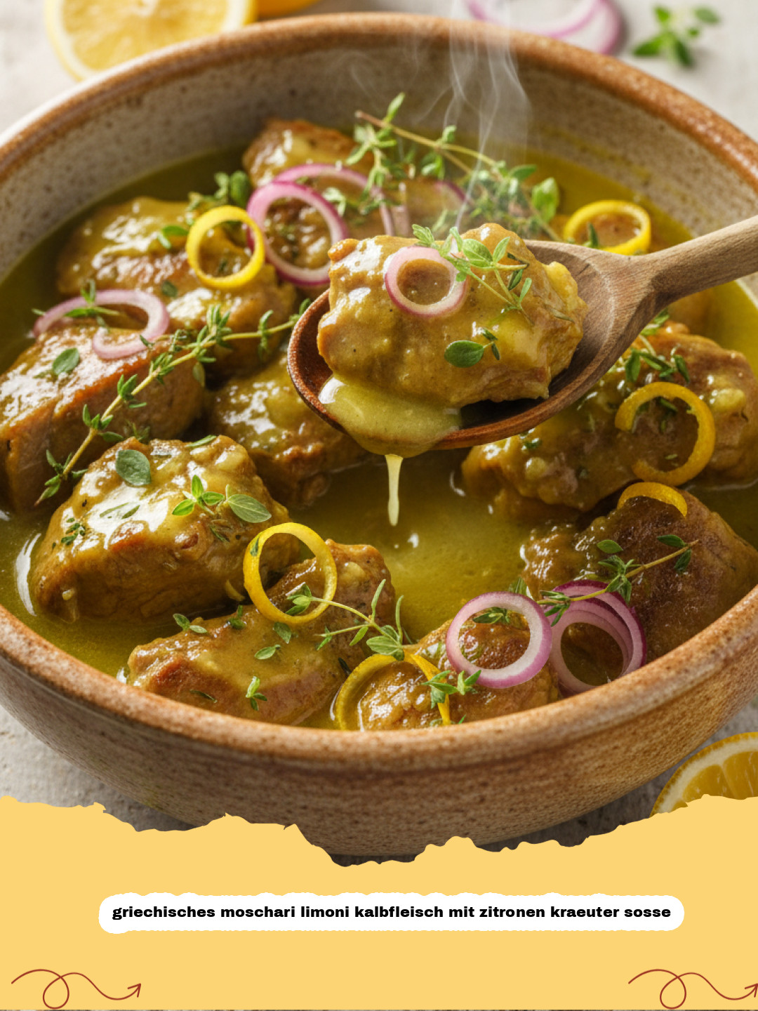 Griechisches Moschari Limoni: Zartes Kalbfleisch in Zitronen-Kräuter-Soße