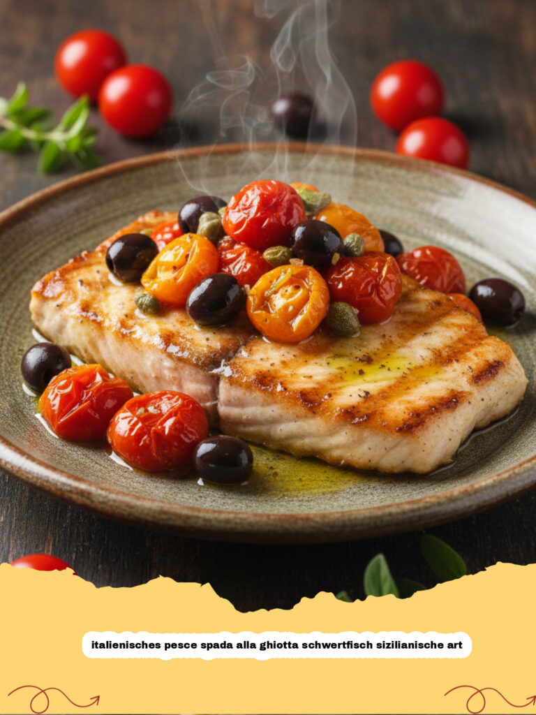 italienisches pesce spada alla ghiotta schwertfisch sizilianische art - Italienisches Pesce Spada alla Ghiotta Schwertfisch in Tomatensauce