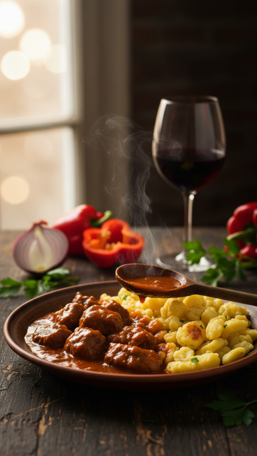Authentisches Ungarisches Rindfleisch Paprikasch mit Spätzle Preparation