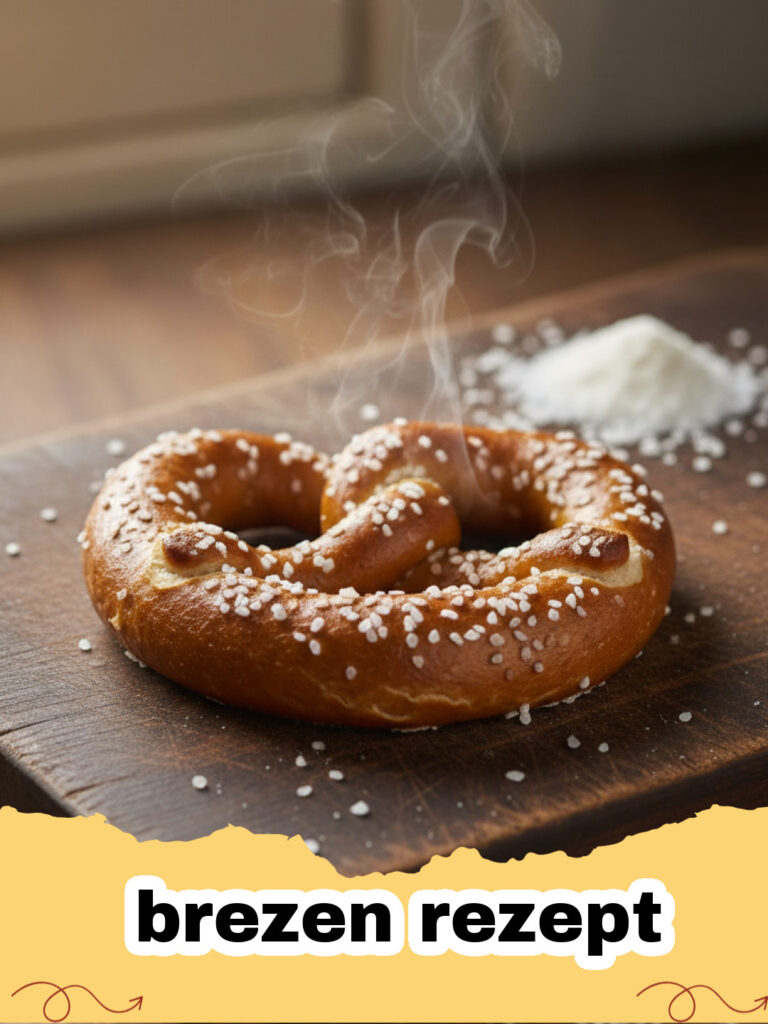 brezen rezept - Frisch gebackene bayerische Laugenbrezen mit grobem Salz auf einem Küchentuch