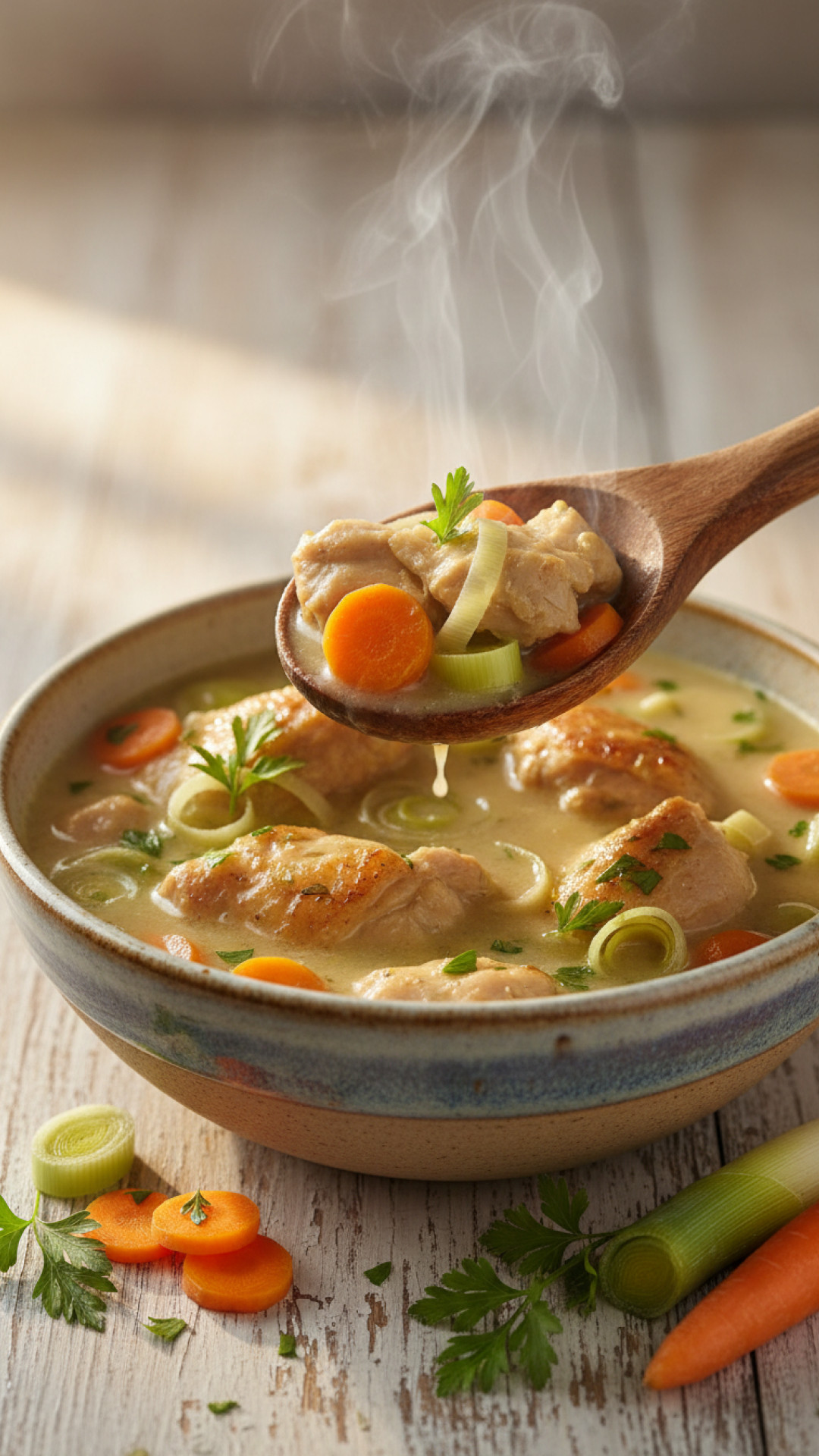 Belgisches Hähnchen Waterzooi mit Karotten und Lauch Preparation