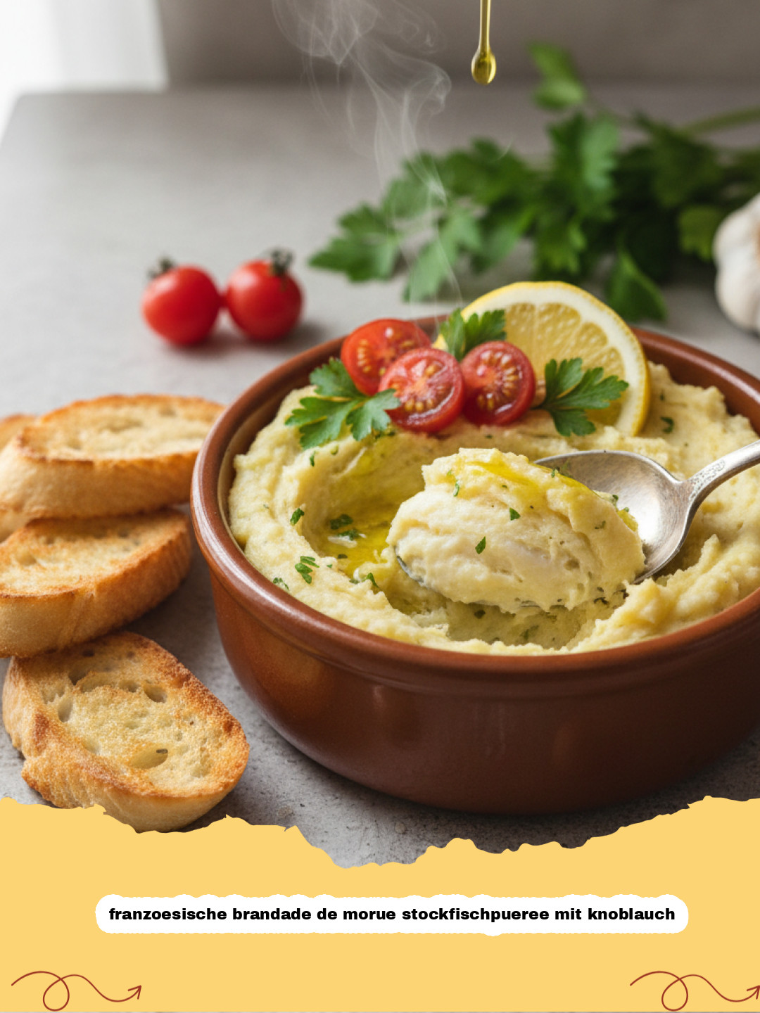 Authentische französisische Brandade de Morue: Ein herzhaftes Stockfischpüree mit Knoblauch
