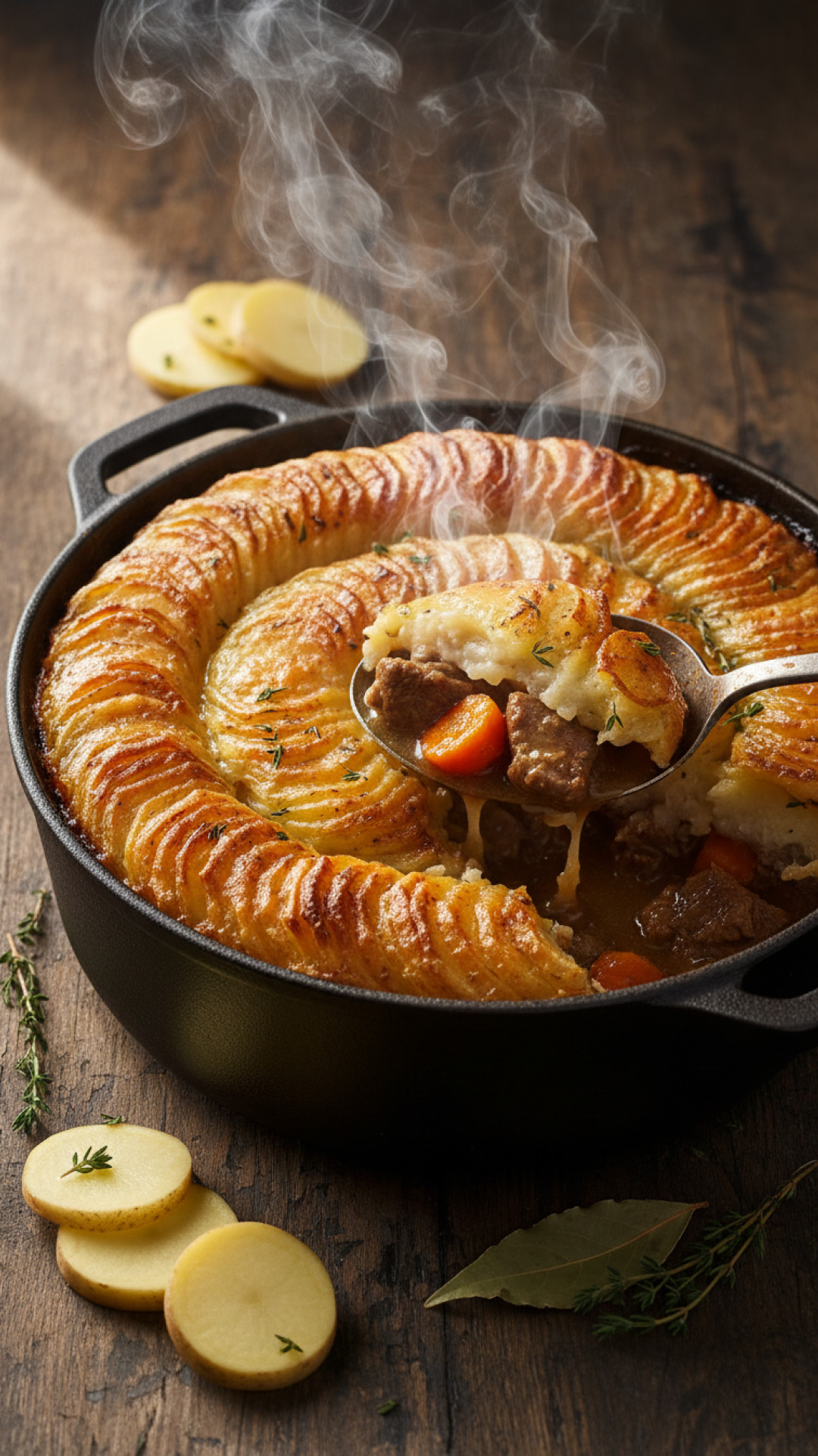 Britischer Lancashire Hotpot Lamm Topf mit Kartoffelkruste Preparation