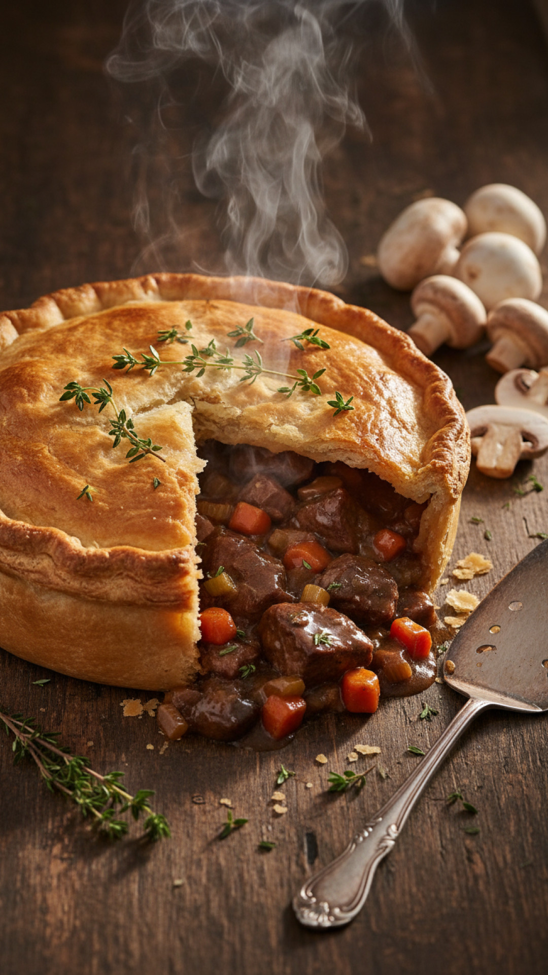 Britischer Steak Mushroom Pie mit Blätterteighaube Preparation