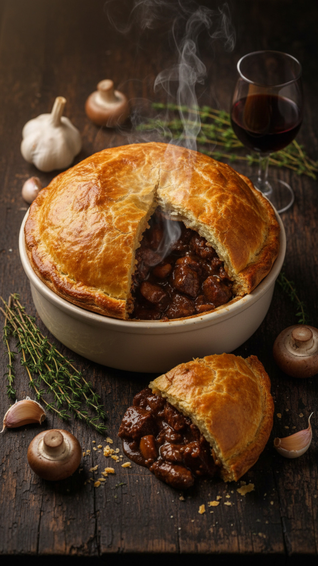 Britisches Steak and Kidney Pudding mit Rind und Nieren Preparation
