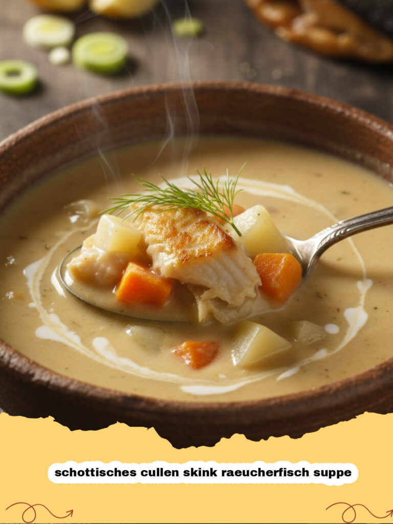 schottisches cullen skink raeucherfisch suppe - Schottisches Cullen Skink in einer weißen Schüssel mit Petersilie garniert