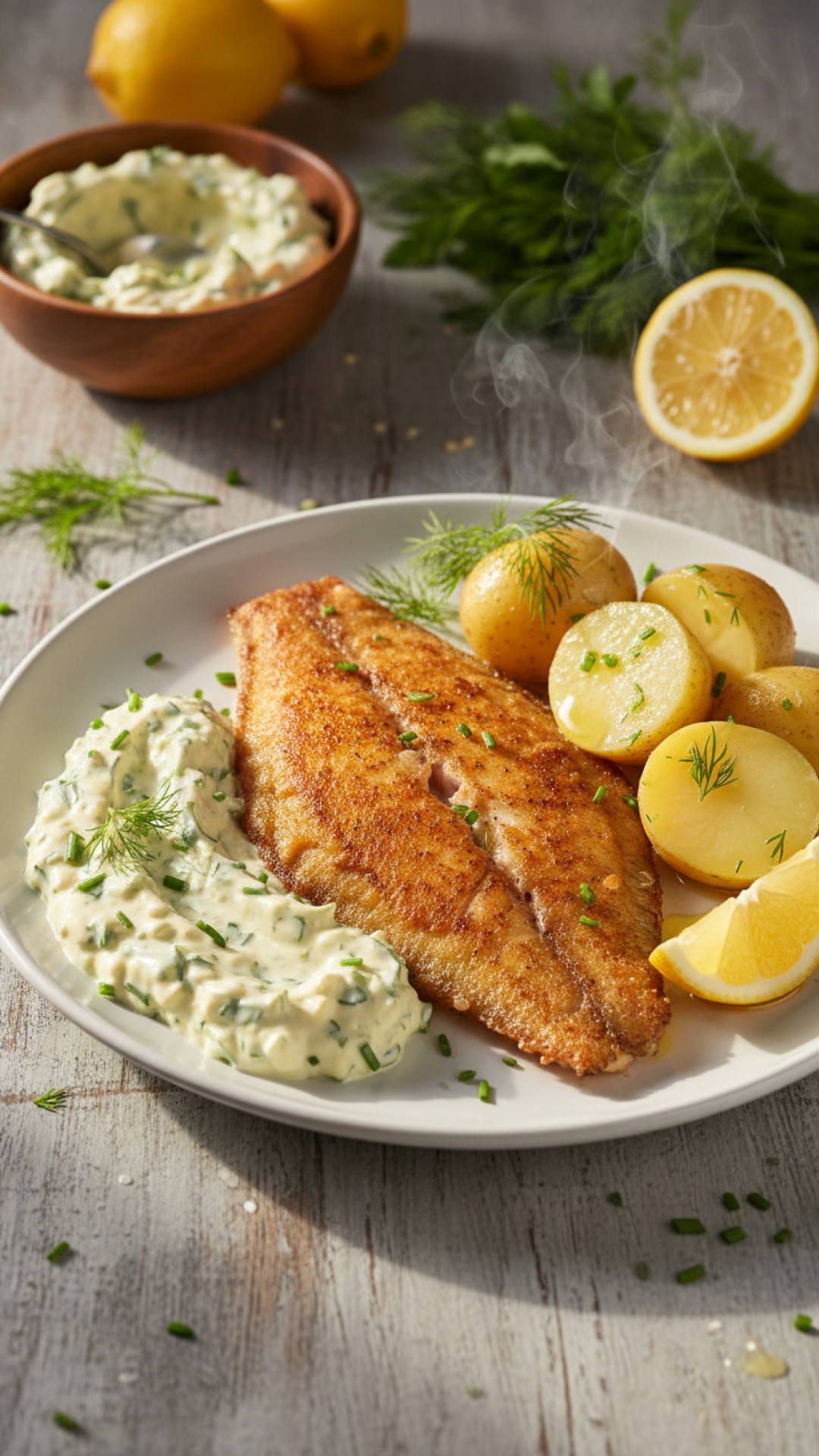 Deutsche schollenfilets mit remoulade und salzkartoffeln Preparation