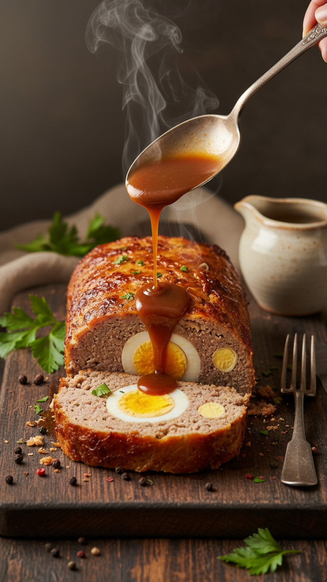 Deutscher Hackbraten mit hartgekochtem Ei (Falscher Hase) Preparation