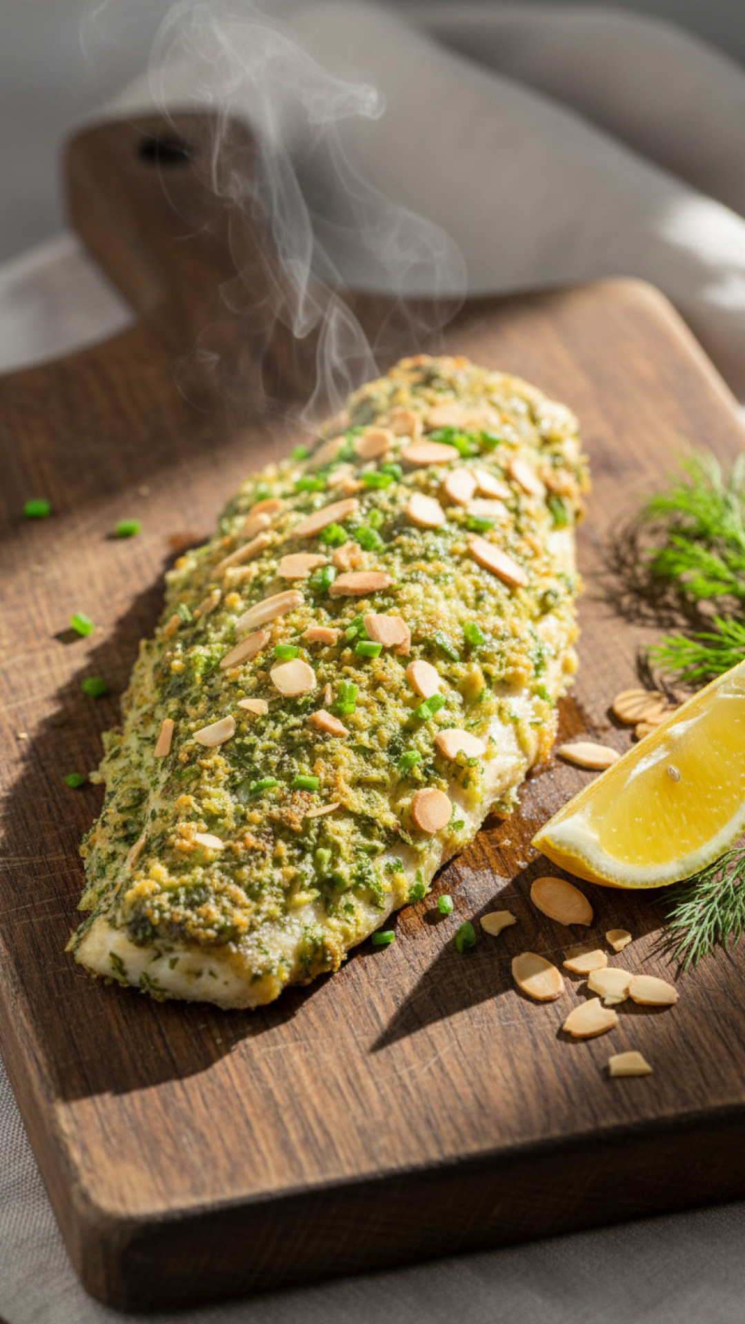 Deutscher Seelachs mit Mandeln und Kräuterkruste Preparation