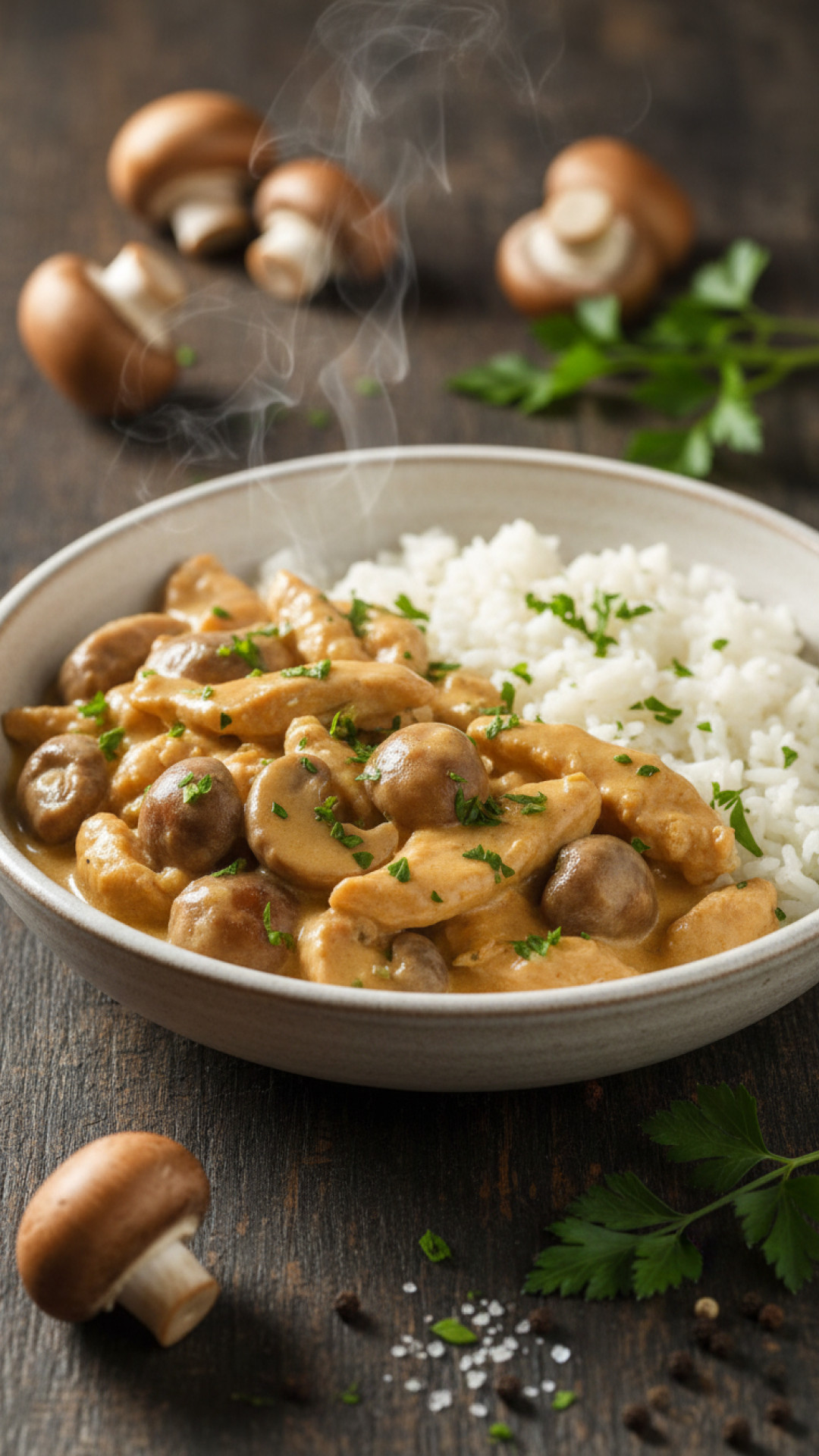 Deutsches Putengeschnetzeltes mit Champignons in Rahmsoße Preparation