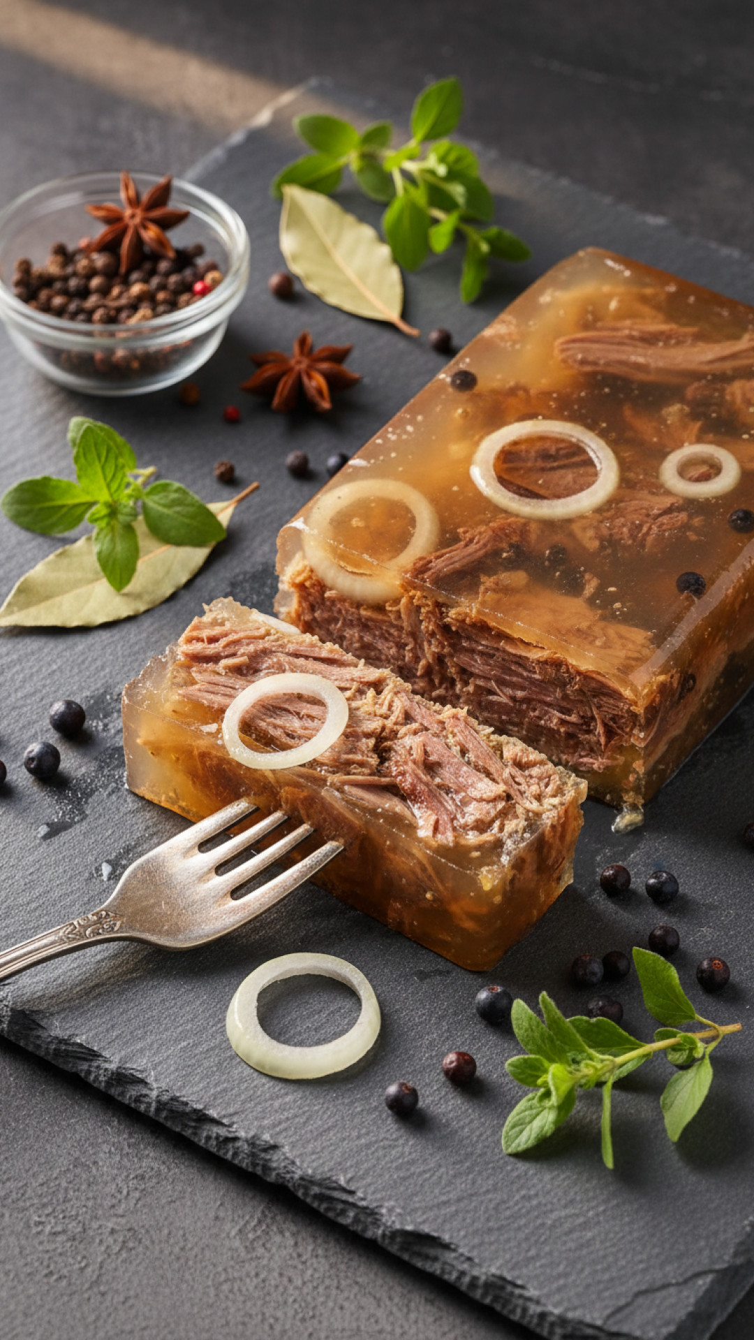Deutsches Sauerfleisch vom Rind mit Zwiebeln und Gewürzen Preparation