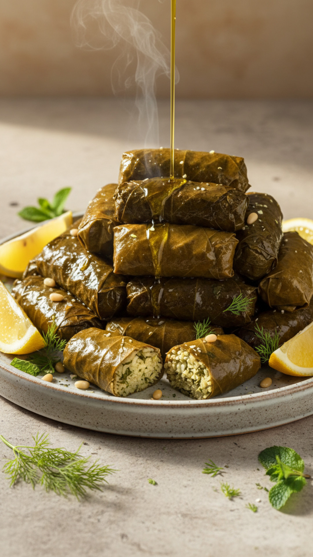 Dolmades: Gefüllte Weinblätter mit Reis und Kräutern Preparation