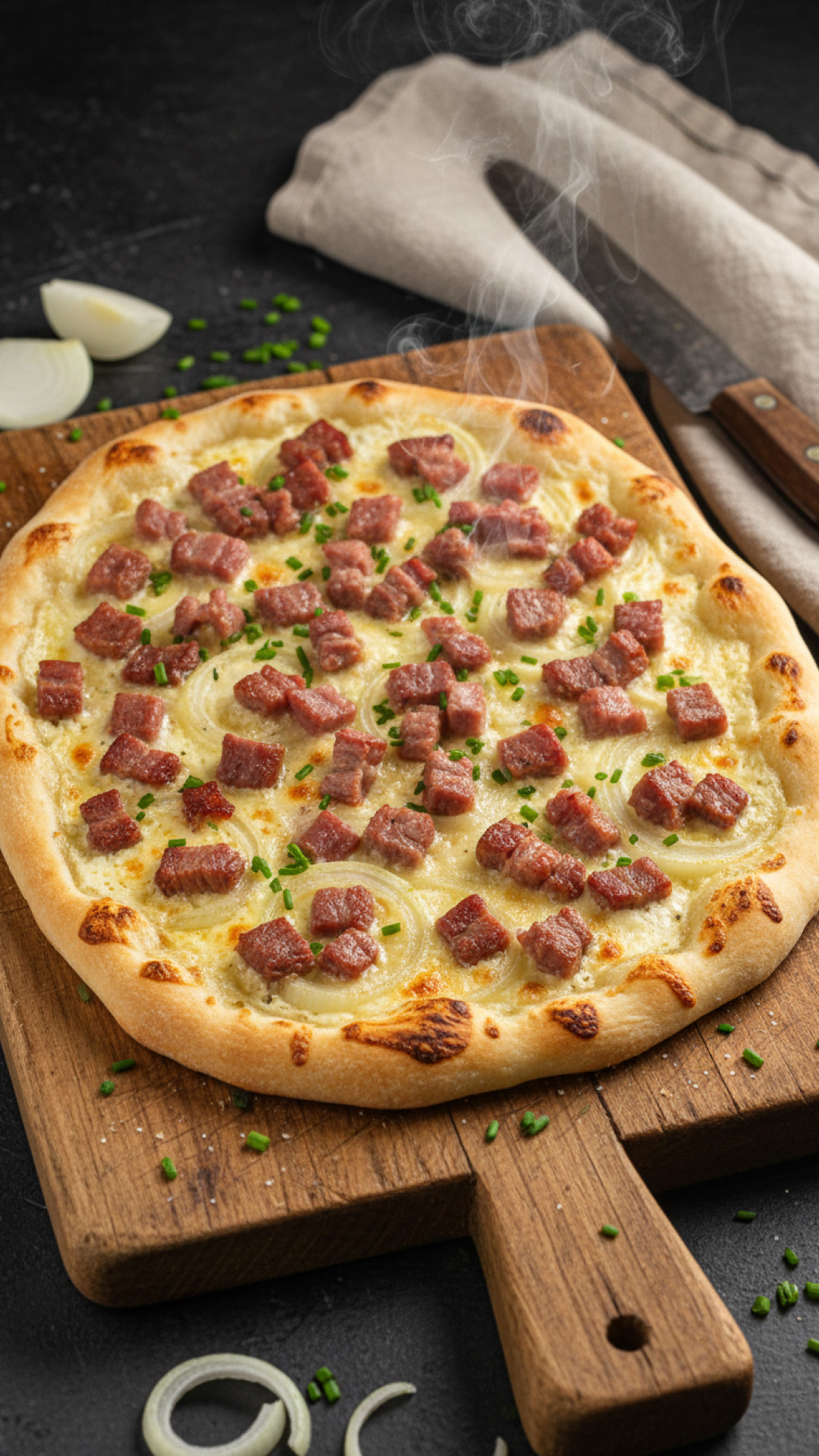 Elsaesser Flammkuchen mit Rinderspeck und Zwiebeln Preparation