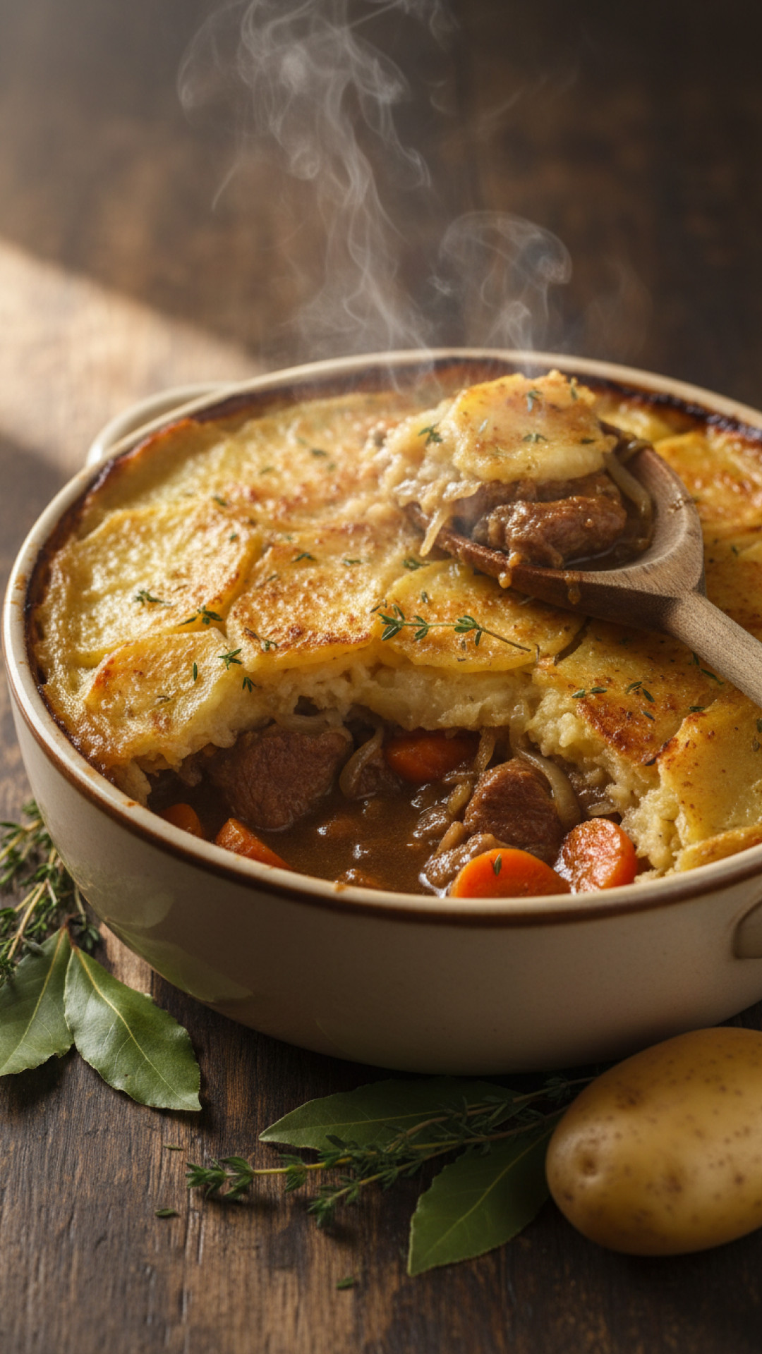 Englischer Lancashire Hotpot Lamm Kartoffel Auflauf Preparation