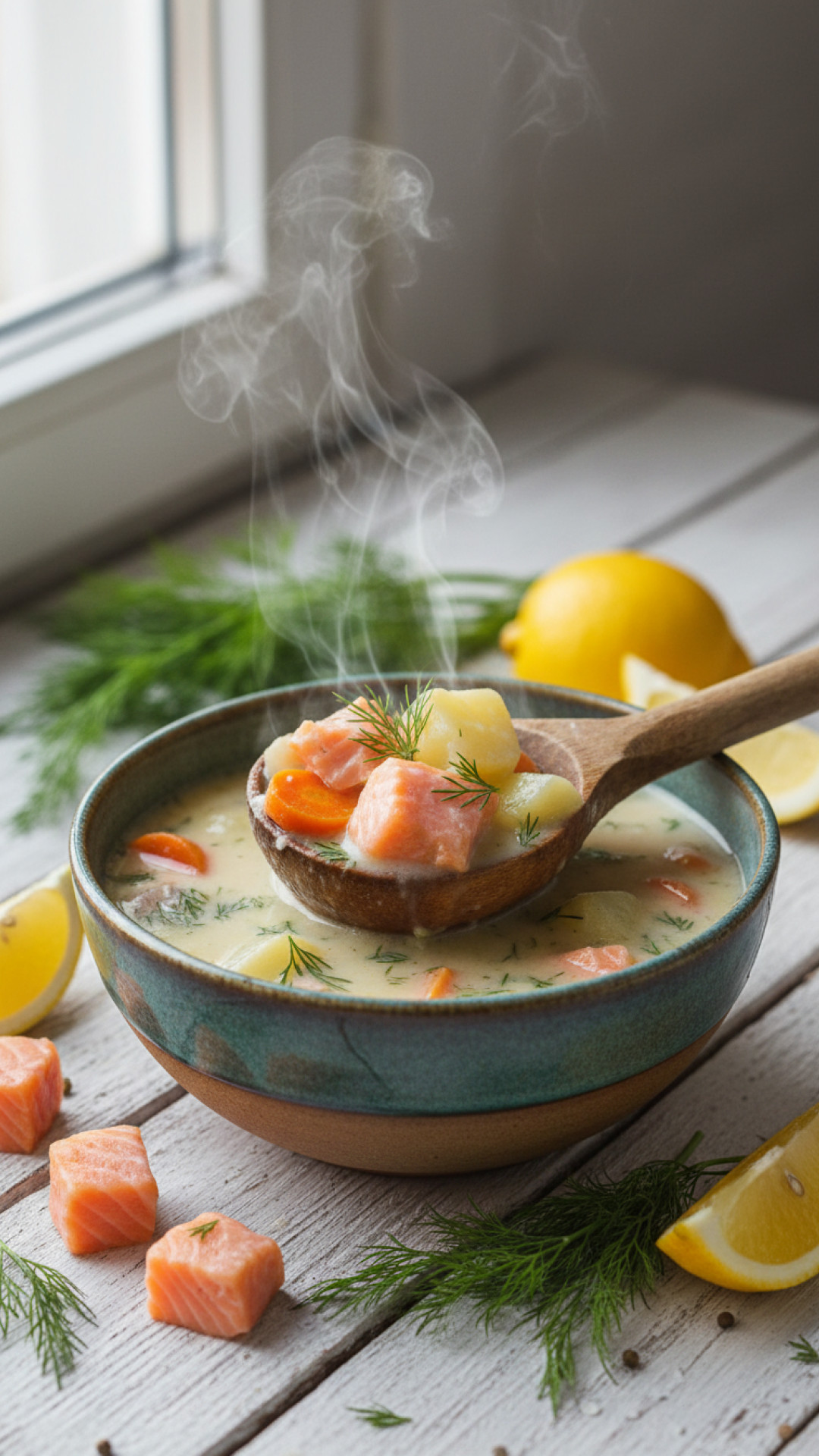 Finnische Lohikeitto: Cremige Lachssuppe mit Dill Preparation