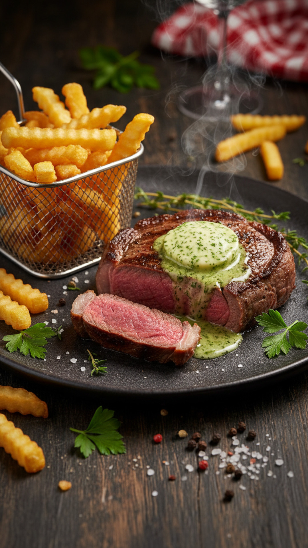 Franzoesisches Entrecote mit Kraeuterbutter und Pommes Frites Preparation