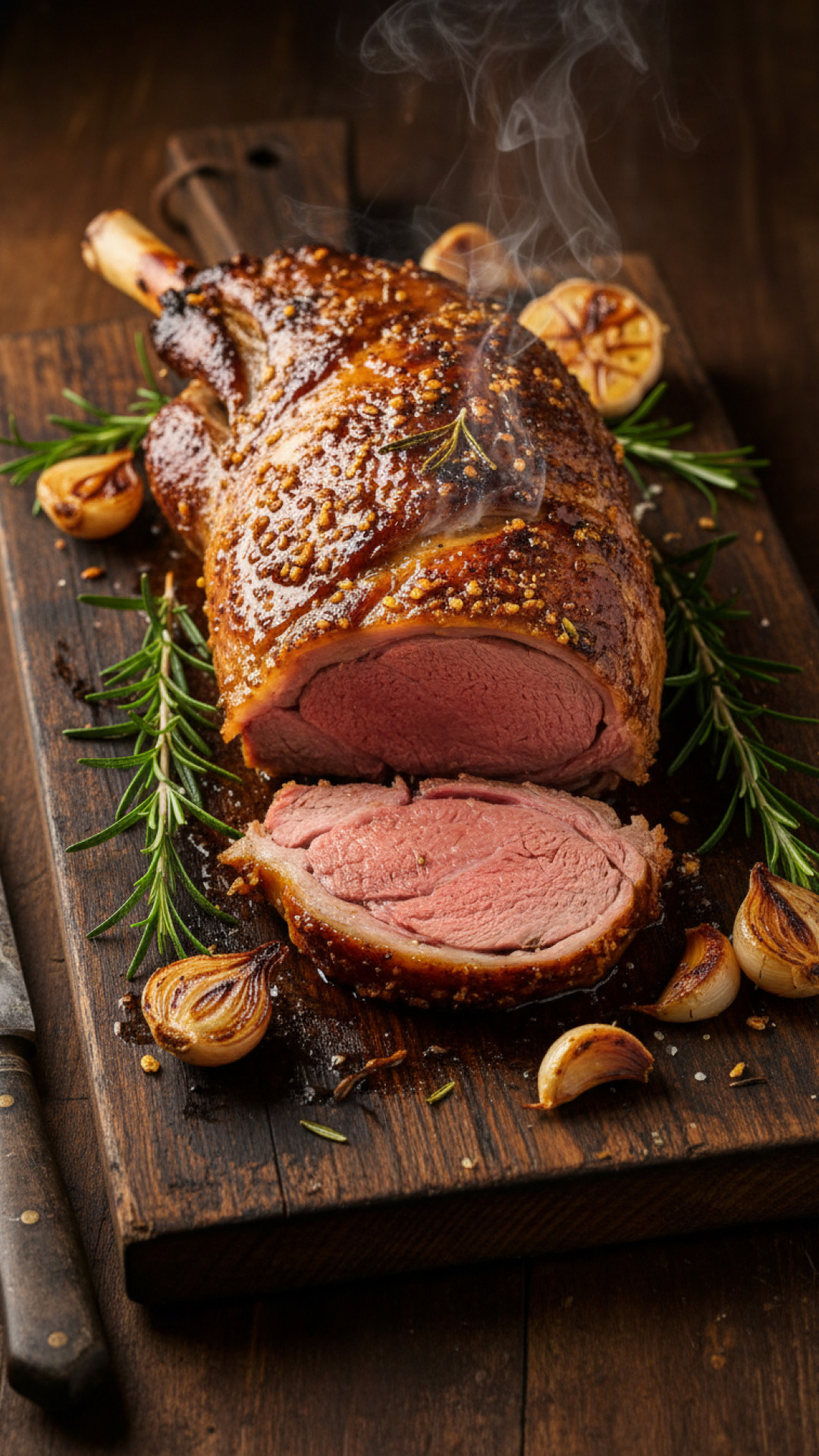 Franzoesisches Gigot d'agneau Lammkeule aus dem Ofen mit Rosmarin Preparation