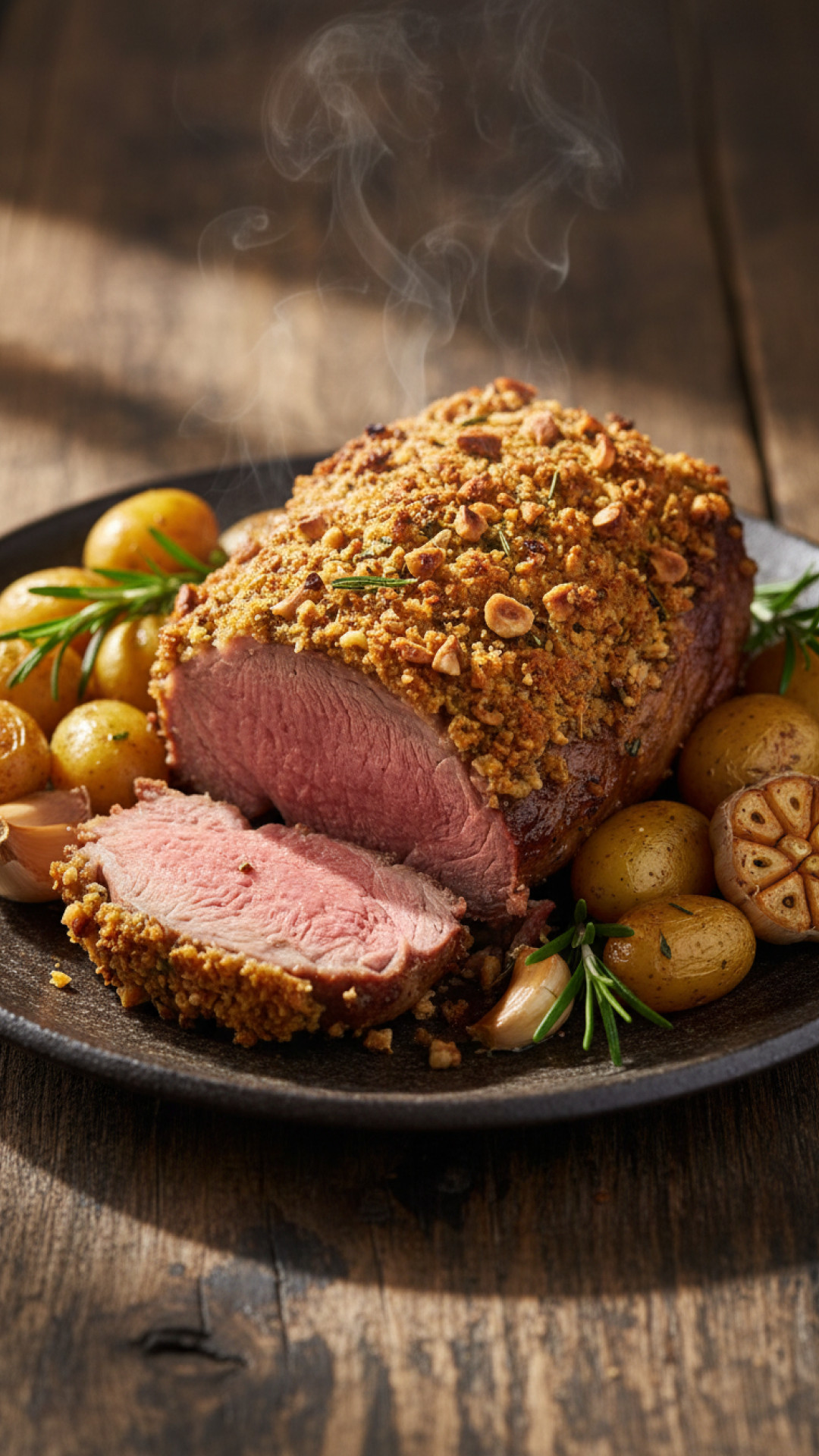 Franzoesisches Lamm mit Rosmarin Knoblauch Kruste Preparation