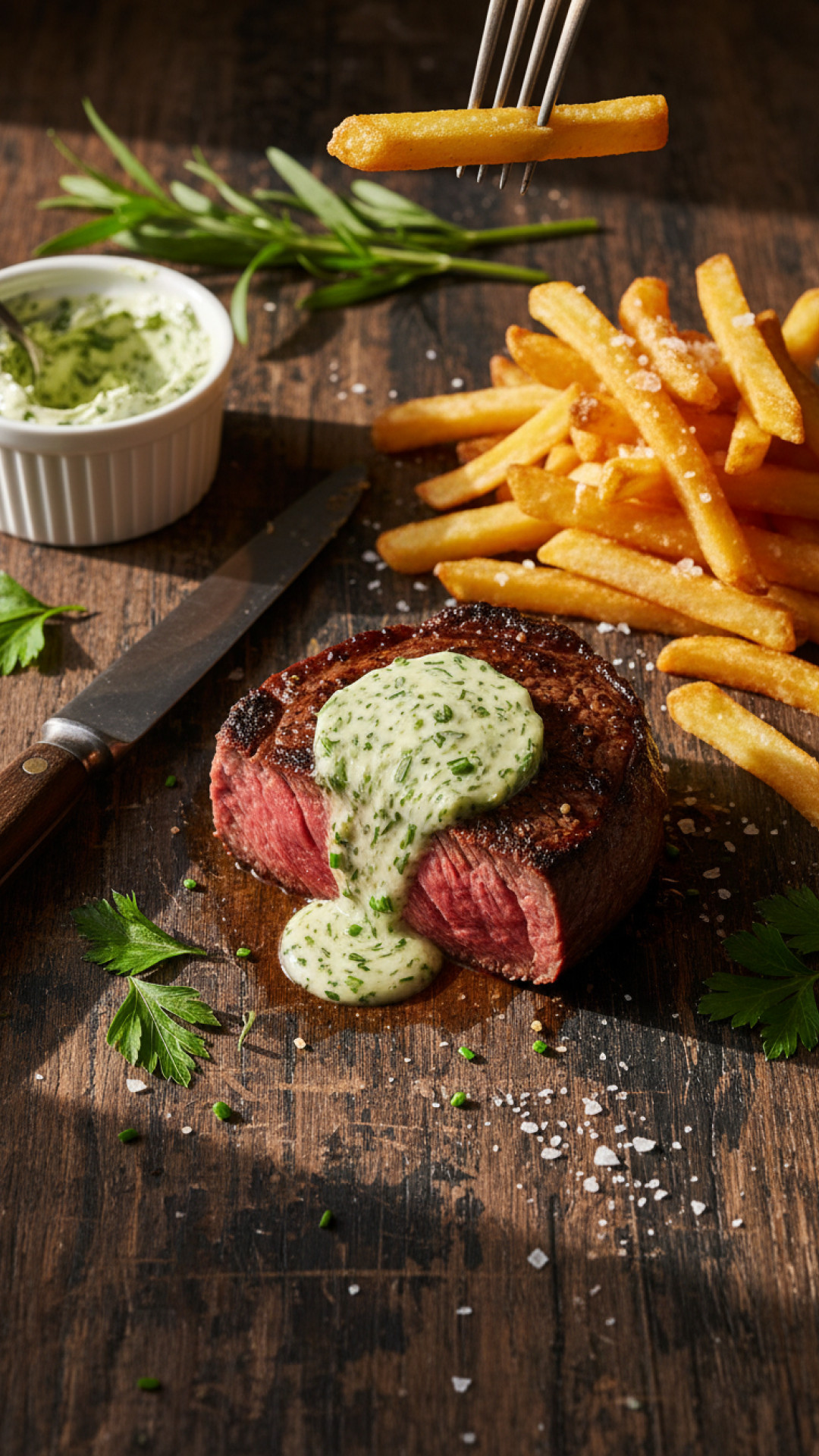 Franzoesisches Steak Frites mit Kraeuterbutter Preparation