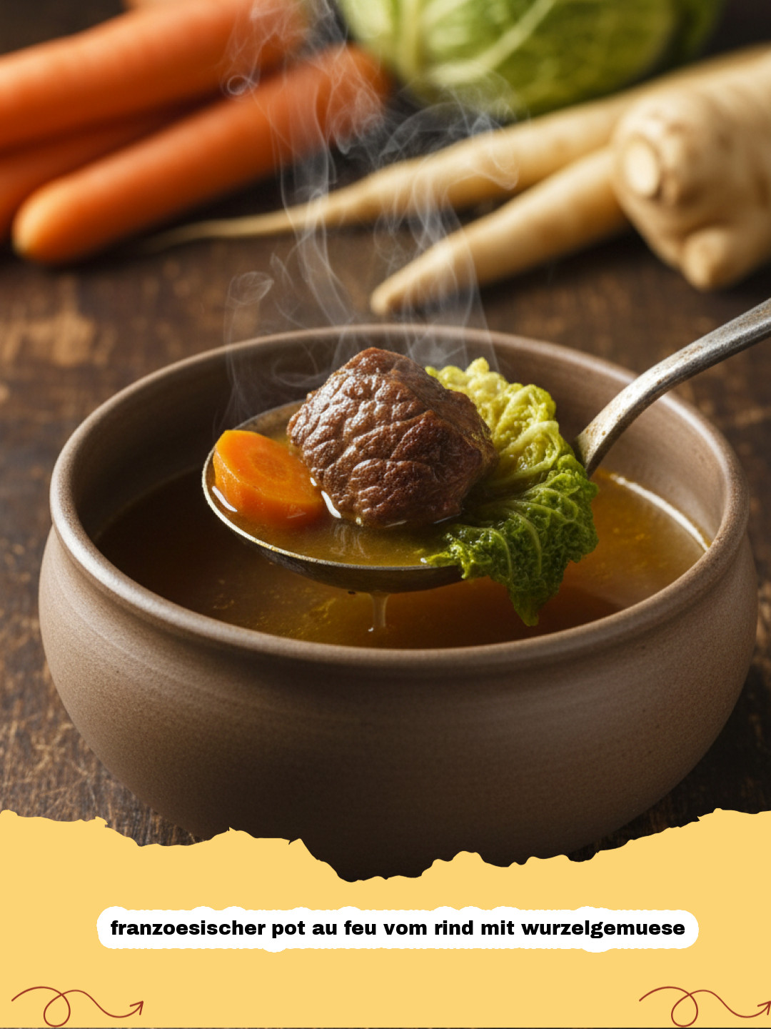 Traditioneller Französischer Pot-au-feu vom Rind mit Wurzelgemüse: Ein Klassiker der französischen Küche