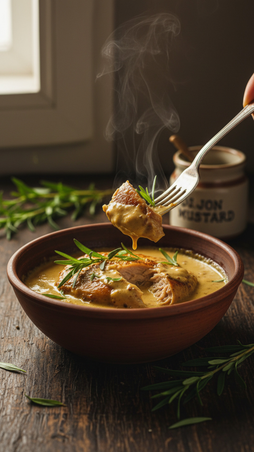 Französisches Lapin à la Moutarde - Kaninchen in Senfsauce Preparation