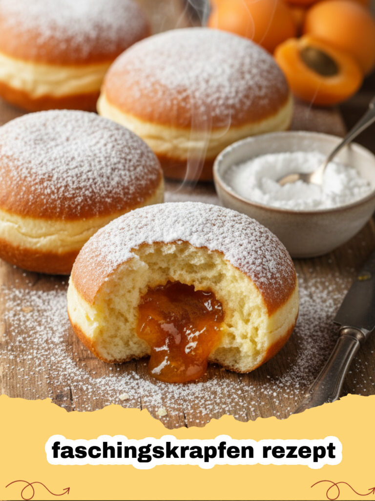 faschingskrapfen rezept - Frisch gebackene Faschingskrapfen mit Puderzucker und Marillenfüllung