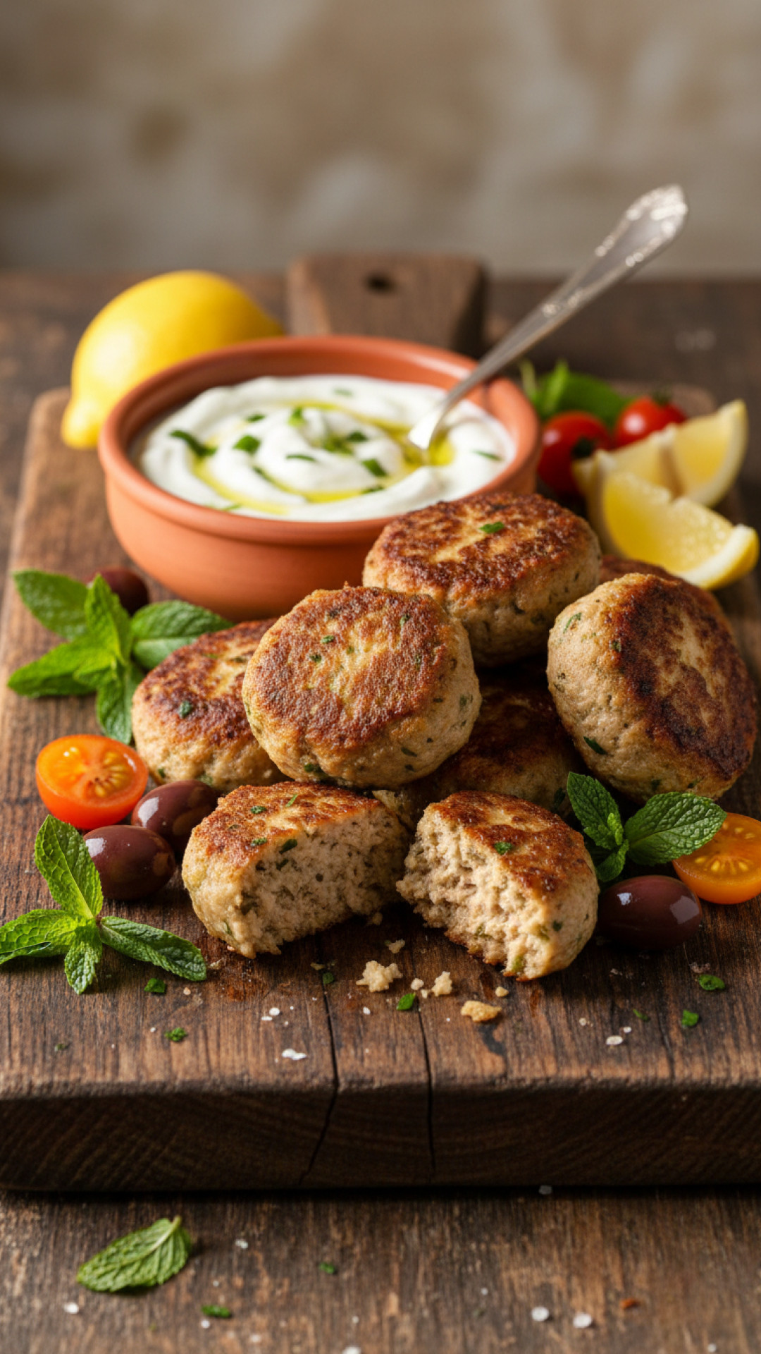 Griechische Keftedes Lammfleischbällchen mit Tzatziki Preparation