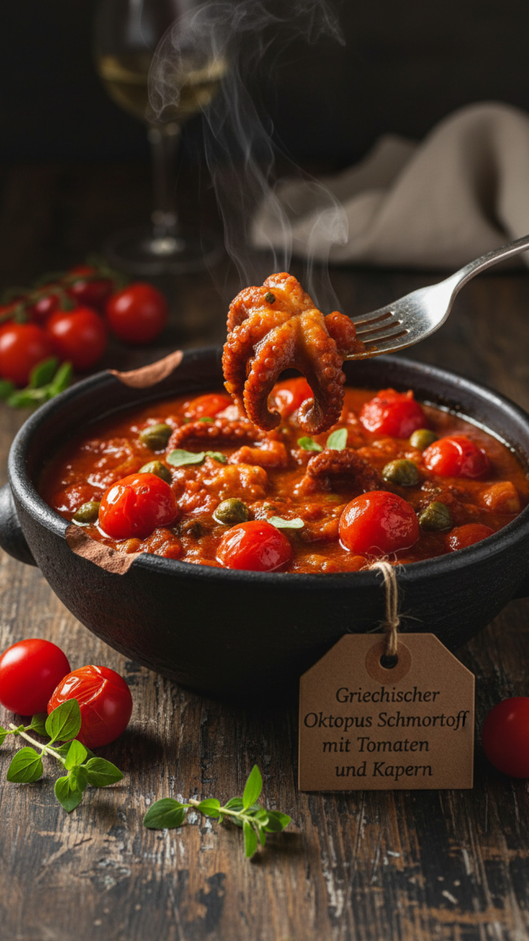 Griechischer Oktopus Schmortopf mit Tomaten und Kapern Preparation