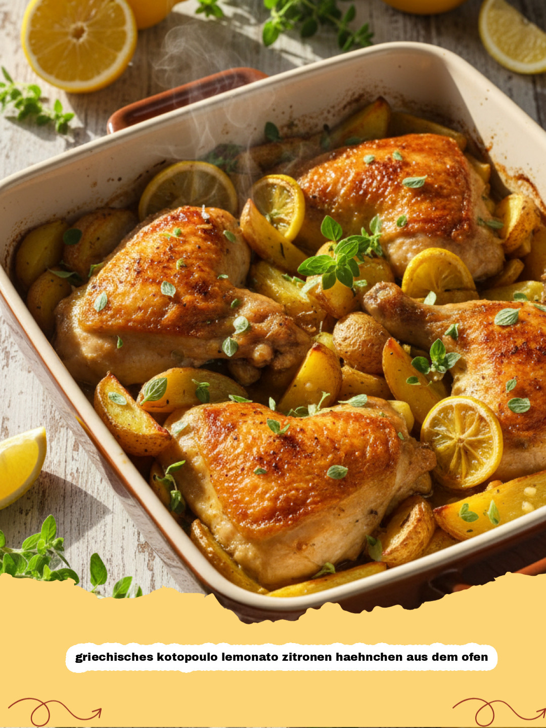 Das Geheimnis für perfektes griechisches kotopoulo lemonato zitronen haehnchen aus dem ofen