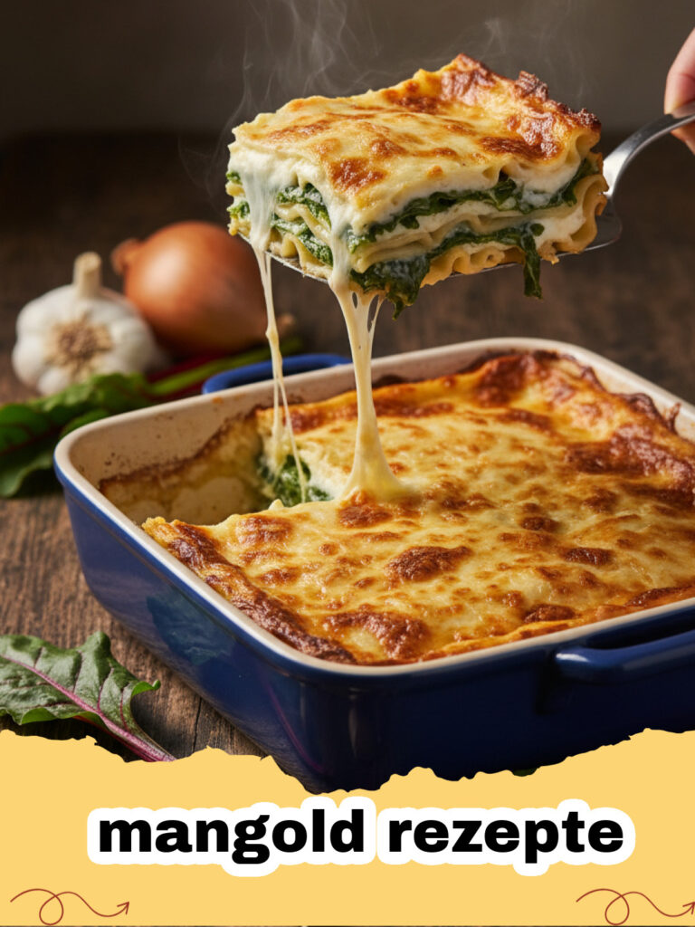 mangold rezepte - Cremige Mangold-Pasta mit weißem Feta und Pinienkernen in einer dunklen Schüssel