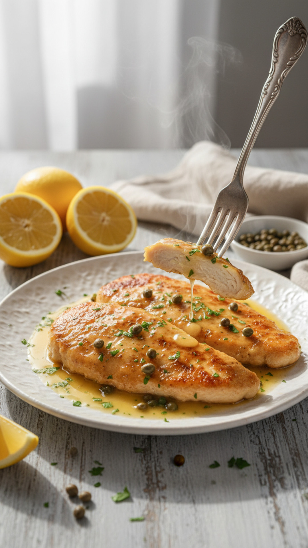 Italienische Hähnchen Piccata mit Zitronen-Kapern-Soße Preparation