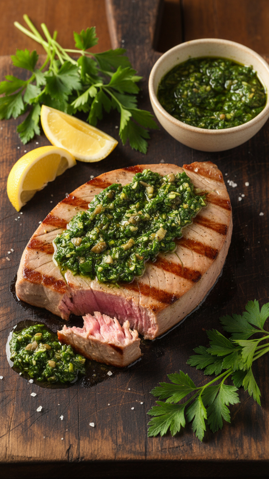 Italienischer Thunfisch vom Grill (Tonno alla Griglia) mit Salsa Verde Preparation