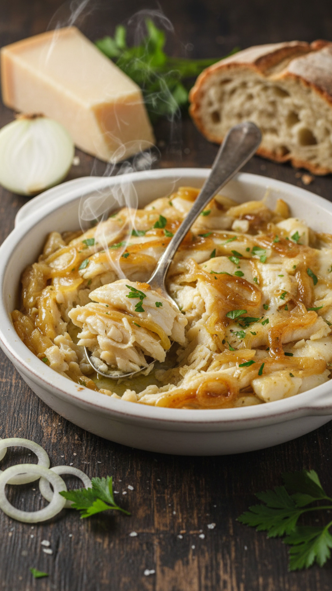 Italienisches Baccalà alla Vicentina (Stockfisch nach Vicenza Art) Preparation