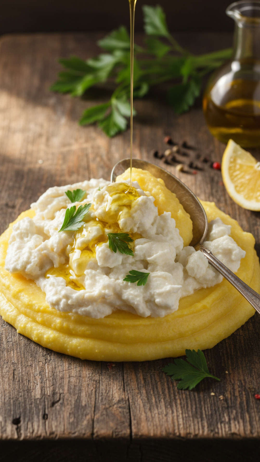 Italienisches Baccalà Mantecato auf Polenta Preparation
