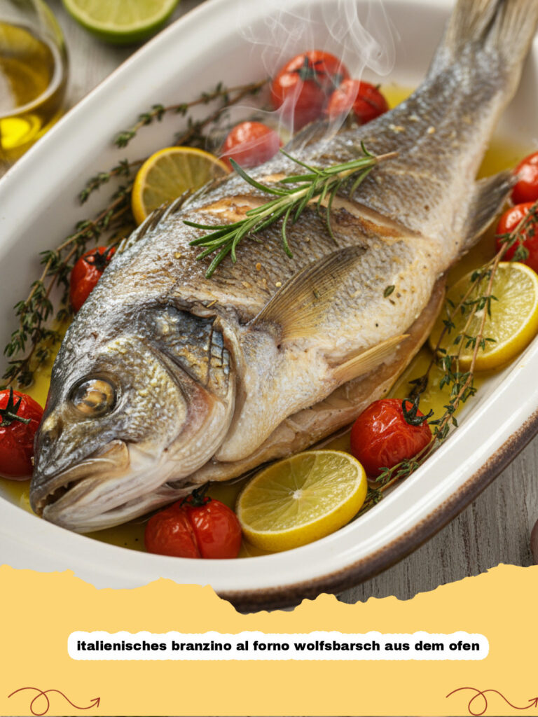 italienisches branzino al forno wolfsbarsch aus dem ofen - Italienisches Branzino al Forno – Goldbraun gebackener Wolfsbarsch mit Kräutern