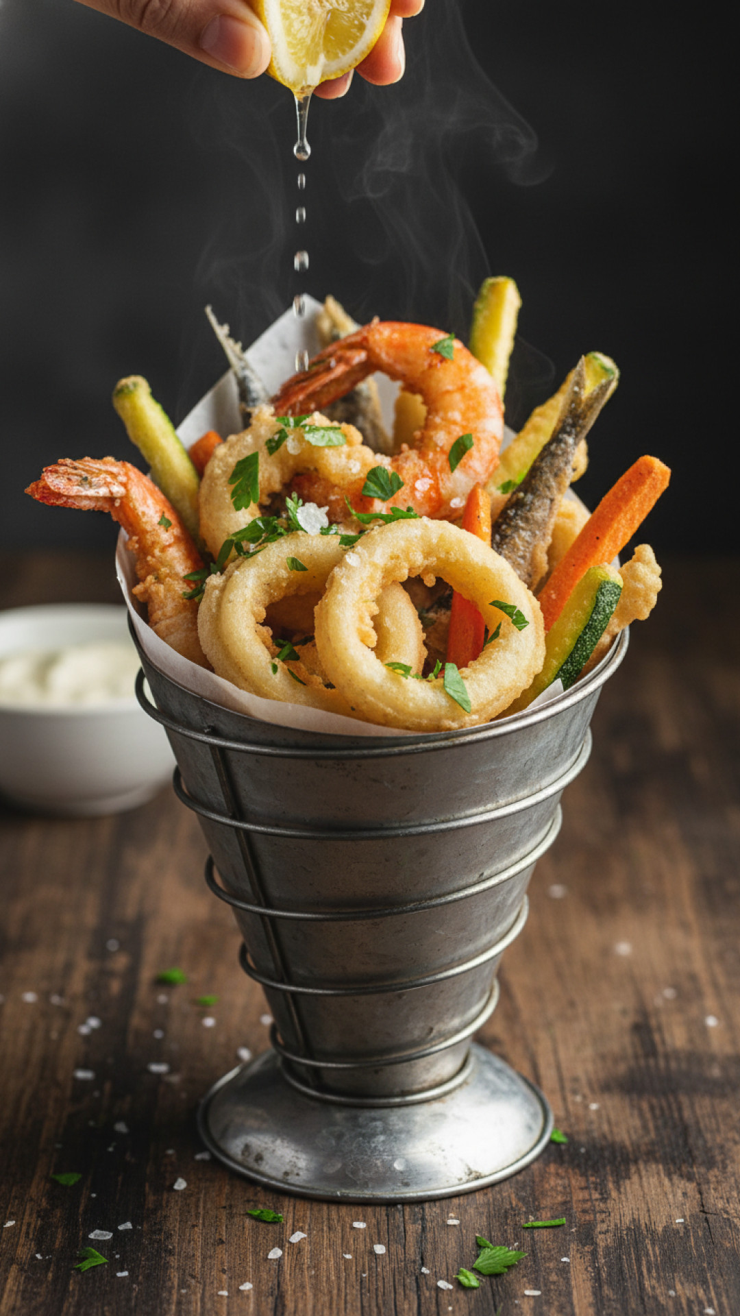 Italienisches Fritto Misto: Gemischte frittierte Meeresfrüchte Preparation