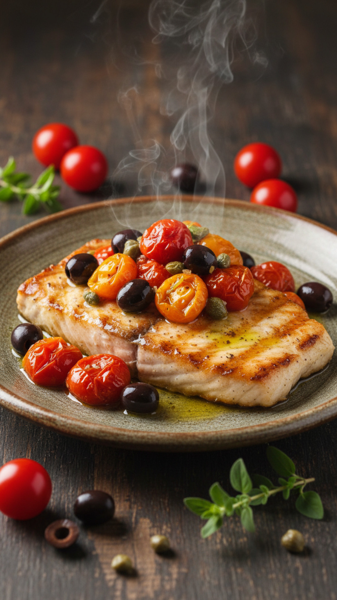 Italienisches Pesce Spada alla Ghiotta (Schwertfisch sizilianische Art) Preparation