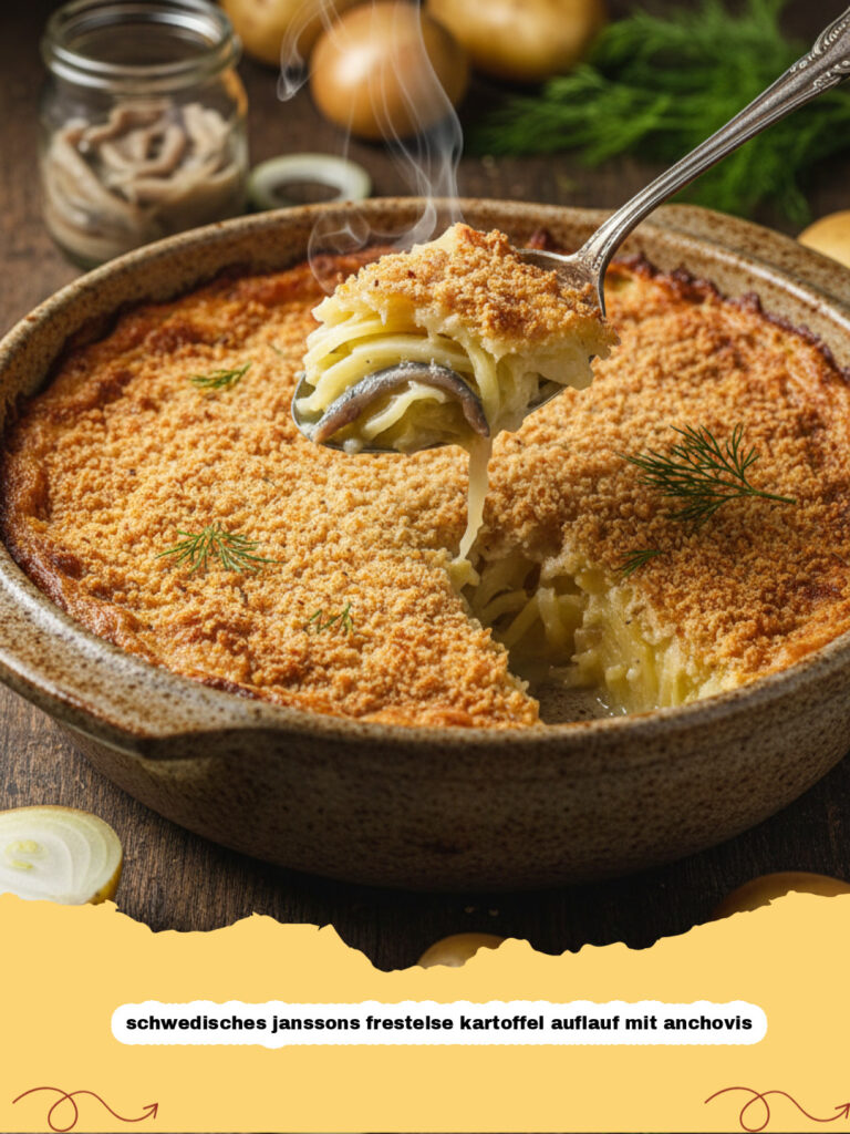 schwedisches janssons frestelse kartoffel auflauf mit anchovis - Schwedisches Janssons Frestelse Kartoffel Auflauf mit Anchovis in einer Auflaufform