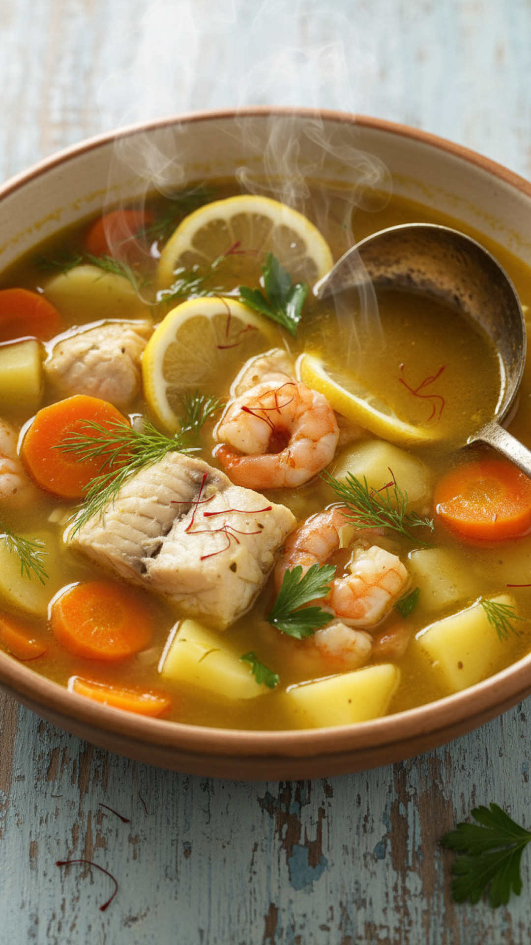 Klassische Griechische Fischsuppe Psarosoupa Preparation