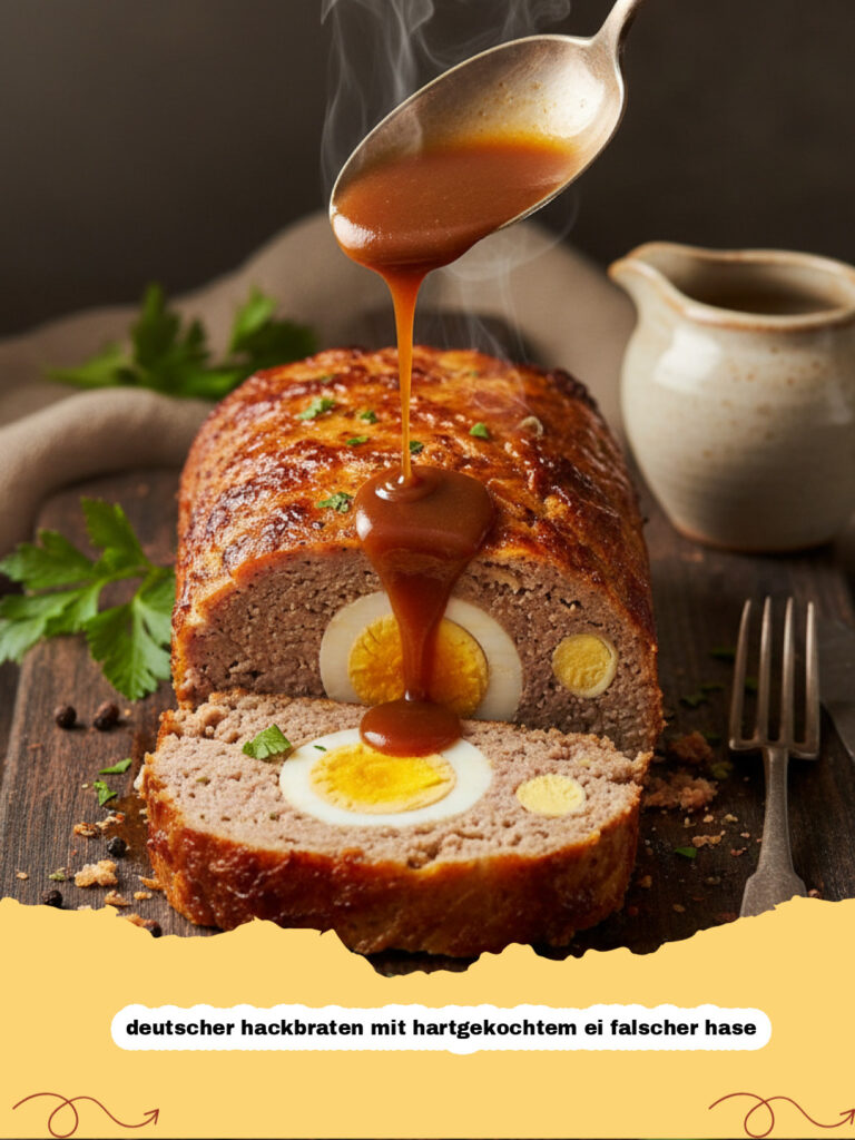 deutscher hackbraten mit hartgekochtem ei falscher hase - Deutscher Hackbraten mit hartgekochtem Ei Falscher Hase auf einer Servierplatte