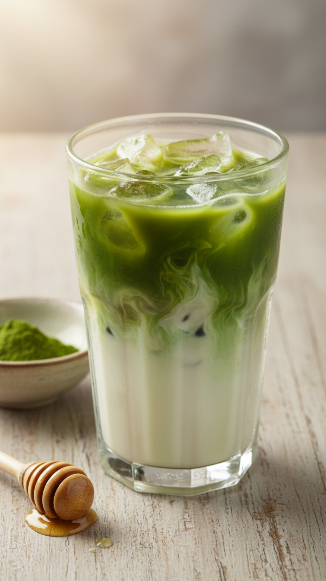 Klassischer Matcha Latte Preparation