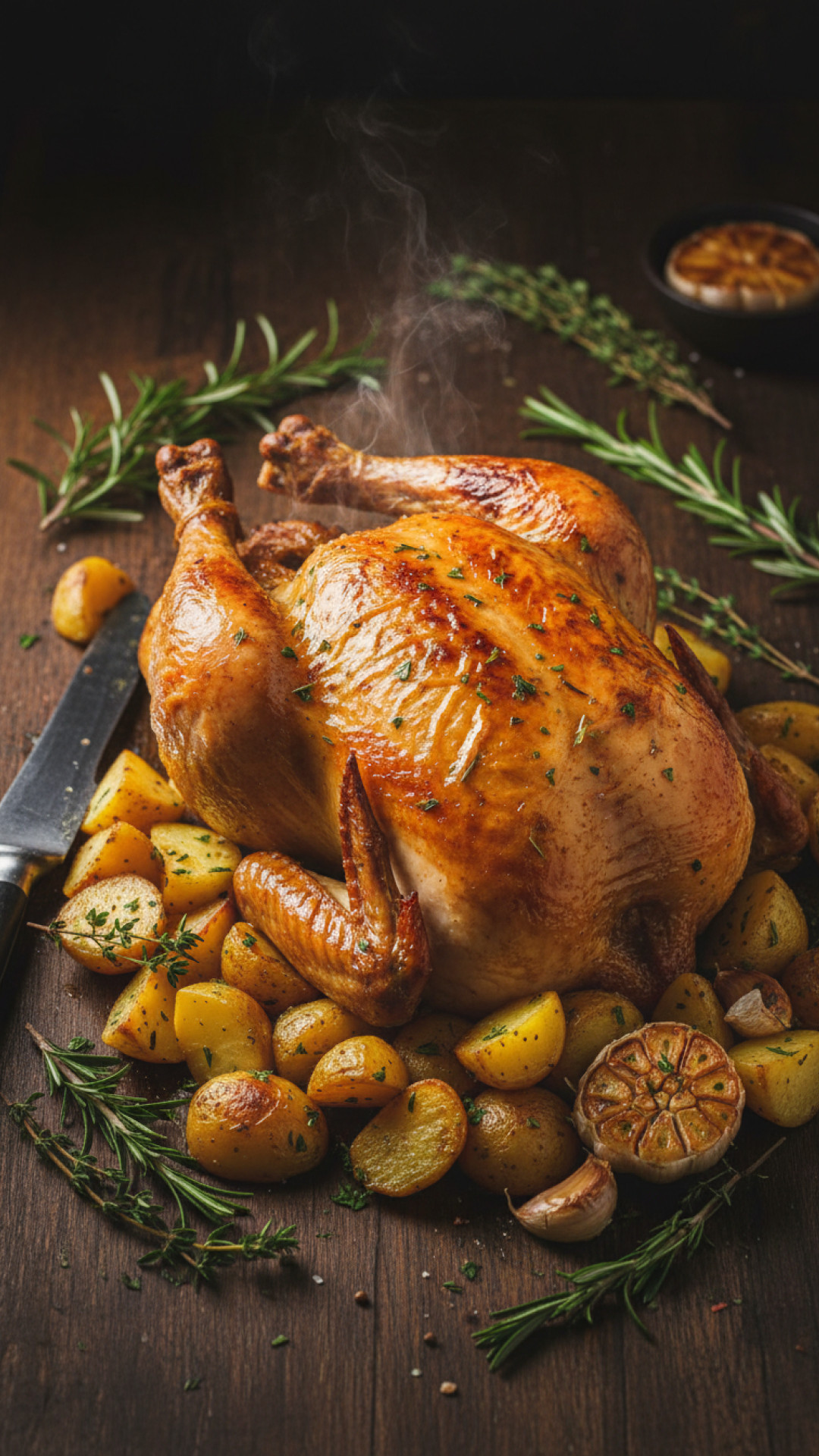 Klassisches franzoesisches poulet roti knuspriger brathaehnchen mit bratkartoffeln Preparation